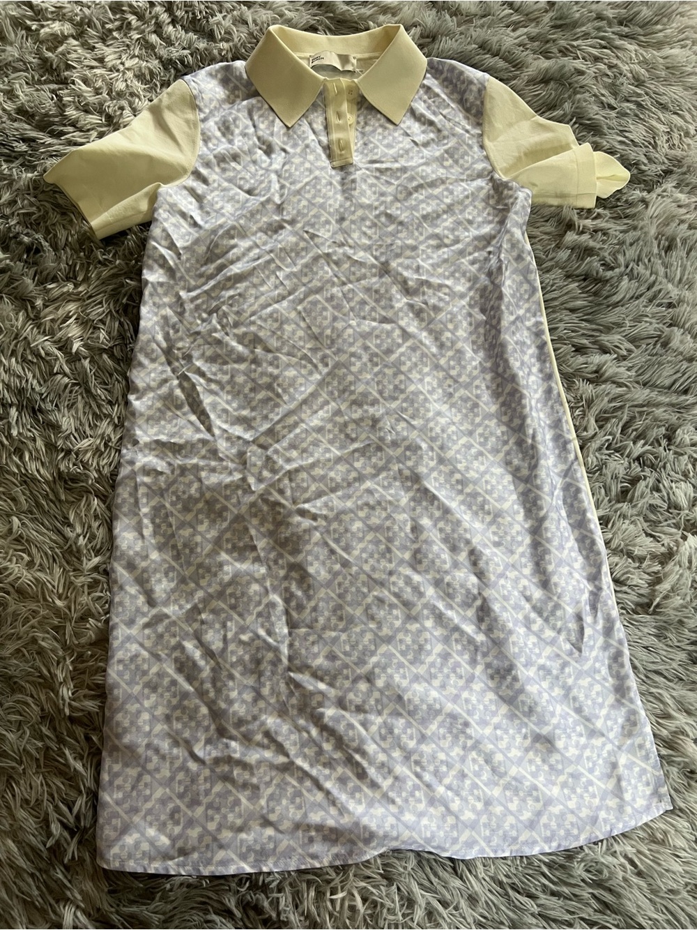 Tory Burch Short-Sleeve Polo Silk Front Dress in Ivory/Cream and Light Blue XS